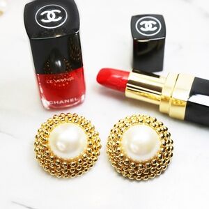 Pearl Earrings - Massive Gold Caviar Clip-on Vintage Luxury Timeless Bridal Gift